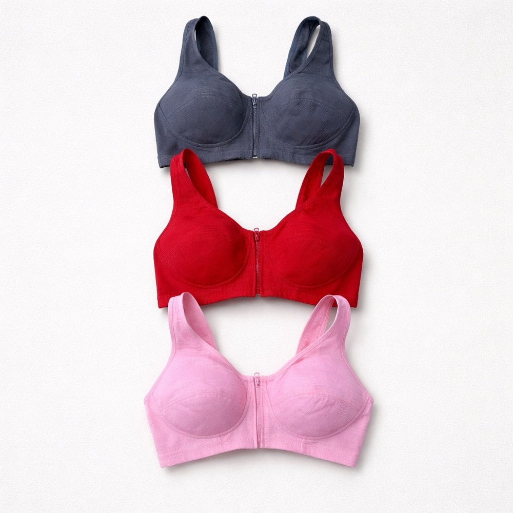 Women's Athletic Bra set of 3 Wireless Front Closure Zip Bra Size S